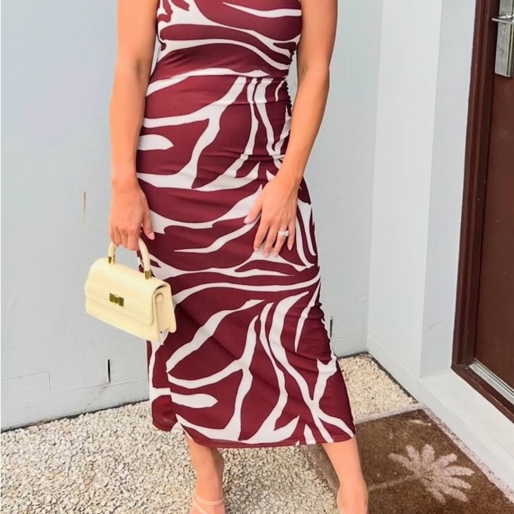 Elegant Maroon and White Zebra Print Dress